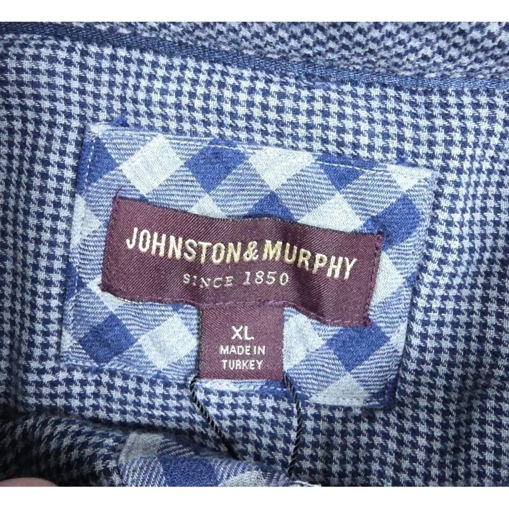 Johnston & Murphy Double-Layer Long-Sleeve Shirt - Gray/Blue Gingham XL Nwt - Picture 3 of 9